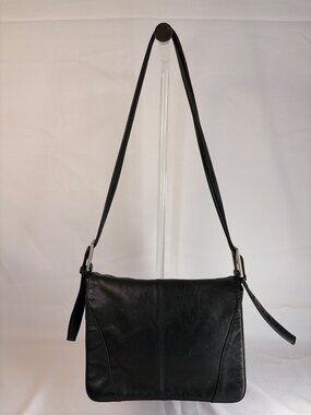 Saddle River Crossbody Bag Flap Shoulder Purse Black Leather Minimalist Y2K 90s